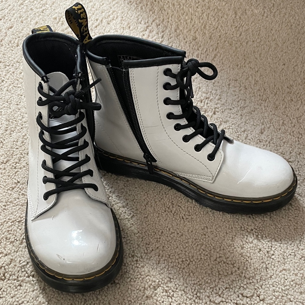 White Lace-Up Boots with Black Trim